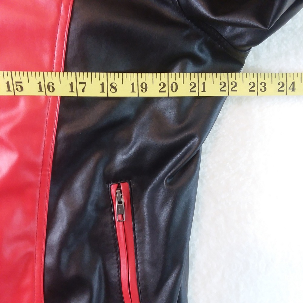 8 Ball Jacket Mens Retro Style Bomber Full Zip Red Yellow Black Faux Leather Lg - Picture 4 of 16